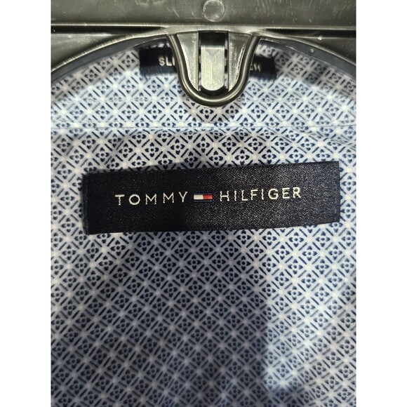 Tommy Hilfiger Mens 16 32/33 L Blue Slim Fit Stretch Button Front Shirt - Picture 4 of 8
